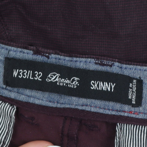 Denim Co Mens Burgundy Skinny Chino Trousers W33 L32 Cotton Blend