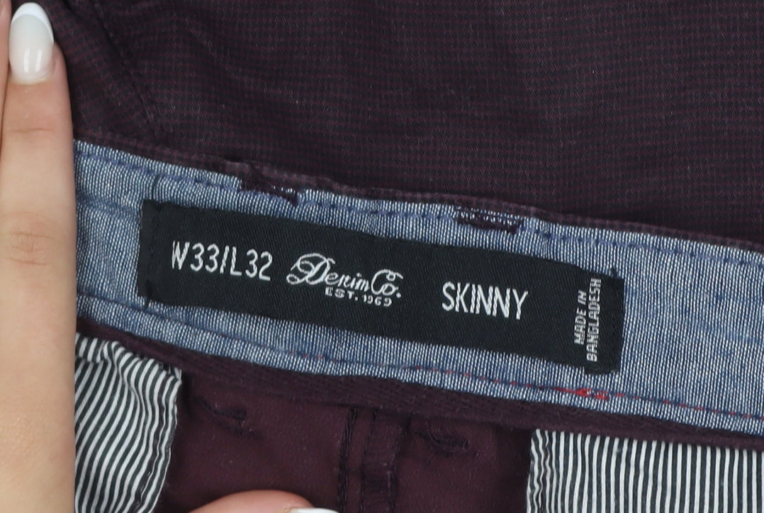 Denim Co Mens Burgundy Skinny Chino Trousers W33 L32 Cotton Blend