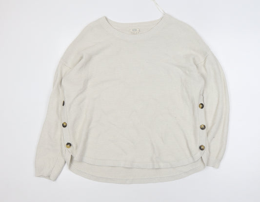 Fat Face Women Ivory Knit Button Detail Crew Neck Jumper Size 16