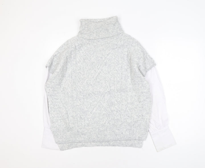 Dunnes Stores Women Grey Cable-Knit Roll Neck Sleeveless Jumper Size 14