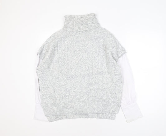 Dunnes Stores Women Grey Cable-Knit Roll Neck Sleeveless Jumper Size 14