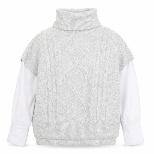 Dunnes Stores Women Grey Cable-Knit Roll Neck Sleeveless Jumper Size 14