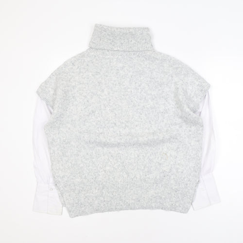 Dunnes Stores Women Grey Cable-Knit Roll Neck Sleeveless Jumper Size 14