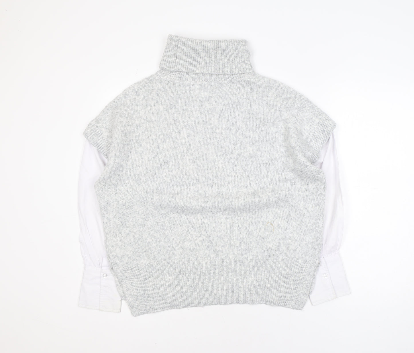 Dunnes Stores Women Grey Cable-Knit Roll Neck Sleeveless Jumper Size 14