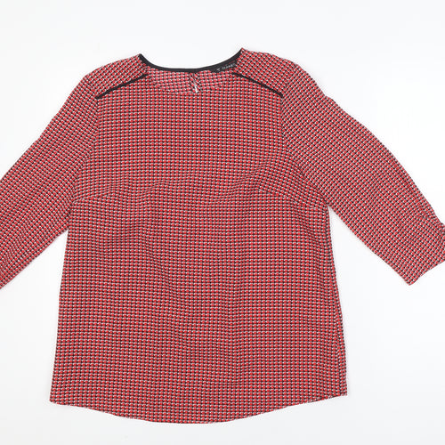 Dunnes Women Red Geometric Tunic Blouse Size S Long Sleeve