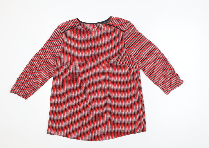 Dunnes Women Red Geometric Tunic Blouse Size S Long Sleeve