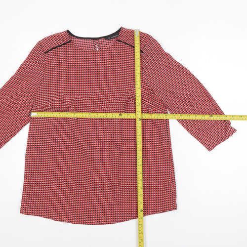 Dunnes Women Red Geometric Tunic Blouse Size S Long Sleeve