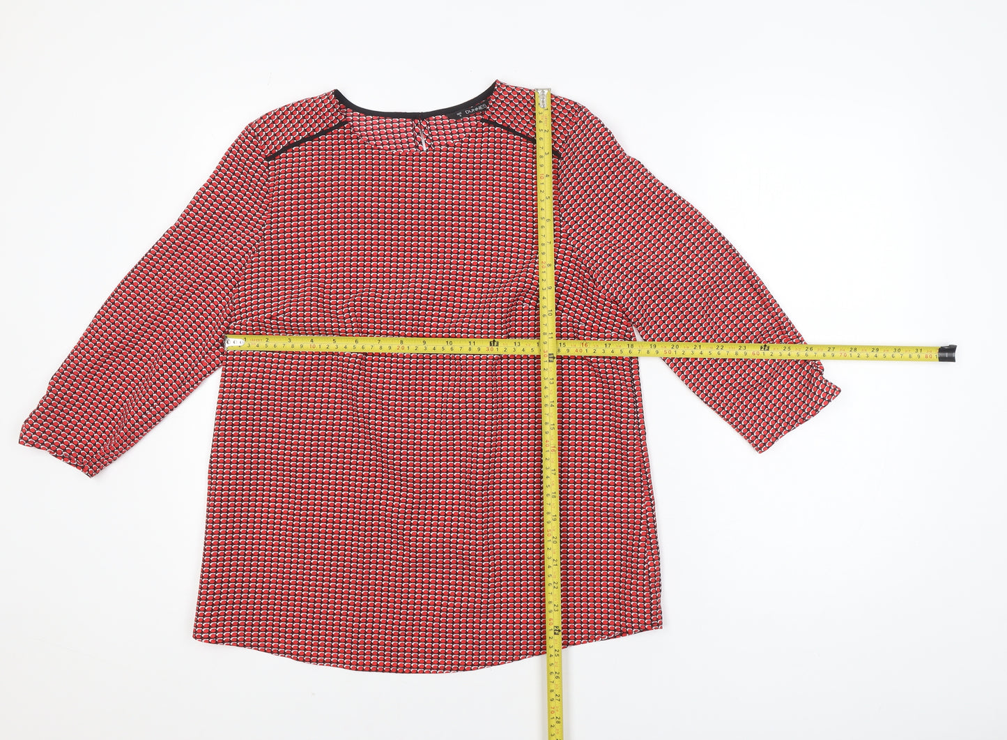 Dunnes Women Red Geometric Tunic Blouse Size S Long Sleeve