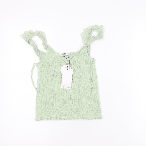 Stradivarius Women Green Ruffle Strap Camisole Tank Top Size 8