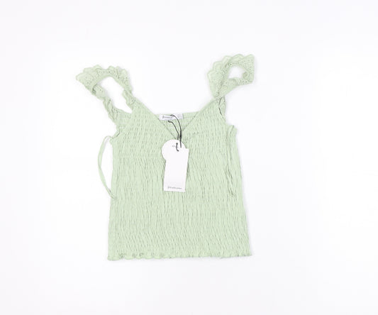 Stradivarius Women Green Ruffle Strap Camisole Tank Top Size 8