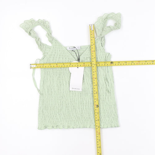 Stradivarius Women Green Ruffle Strap Camisole Tank Top Size 8