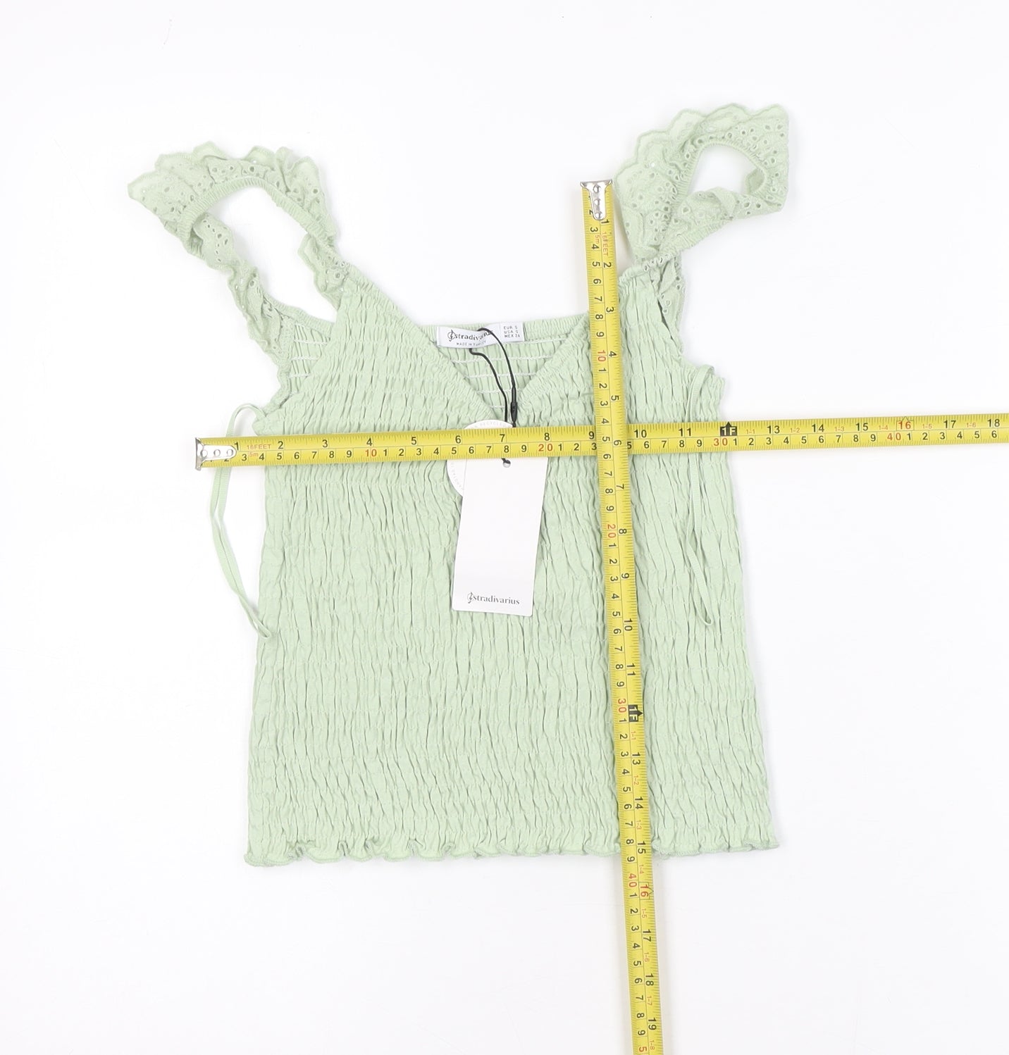 Stradivarius Women Green Ruffle Strap Camisole Tank Top Size 8