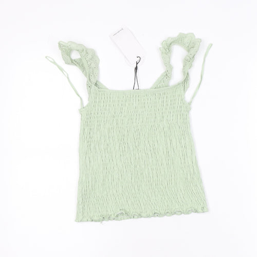 Stradivarius Women Green Ruffle Strap Camisole Tank Top Size 8