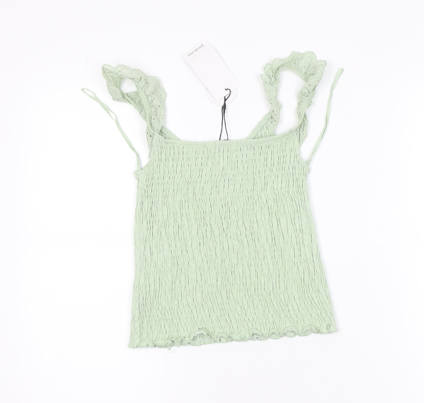 Stradivarius Women Green Ruffle Strap Camisole Tank Top Size 8