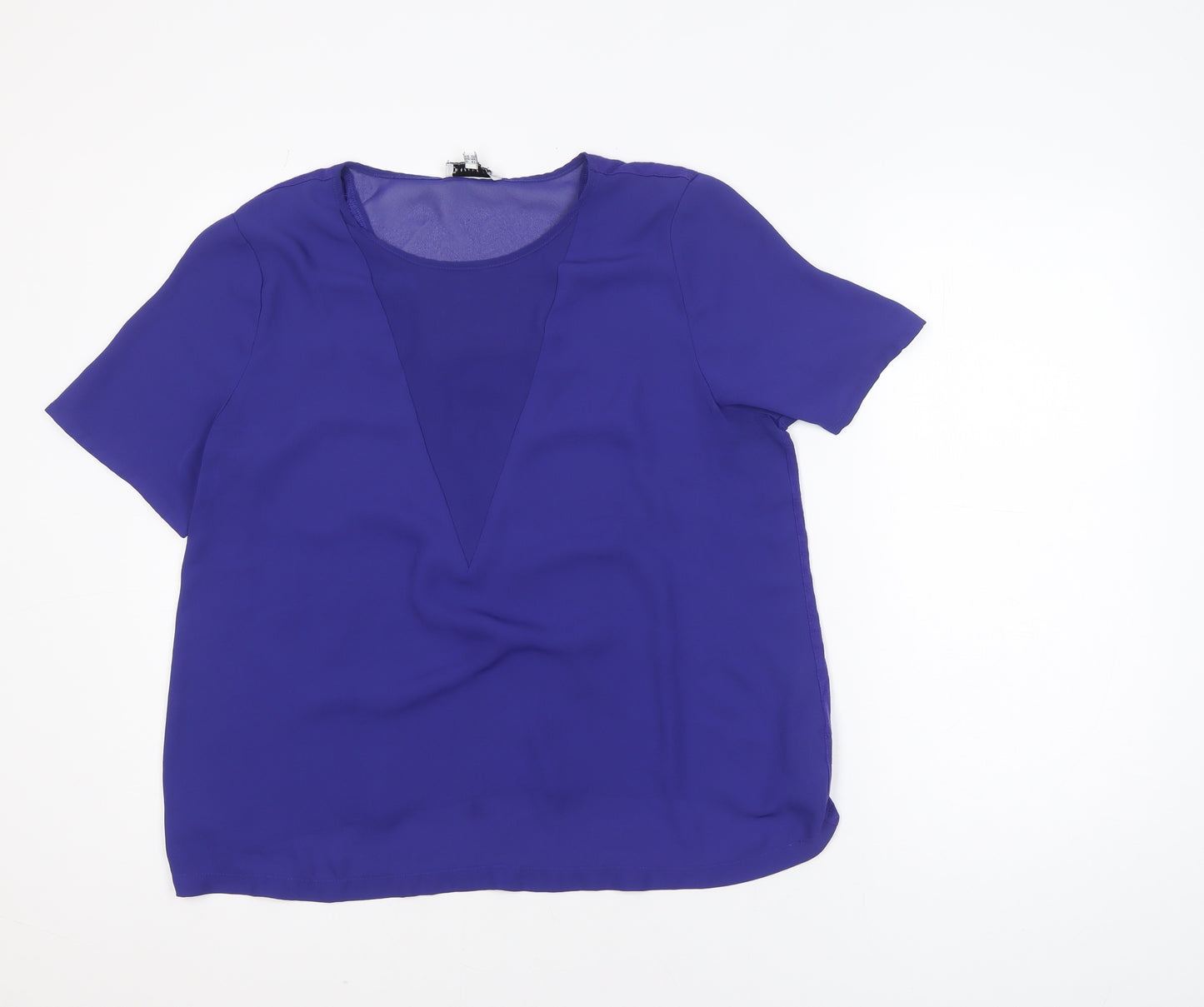 Warehouse Women's Blue Short Sleeve V-Neck Chiffon Blouse Size 16