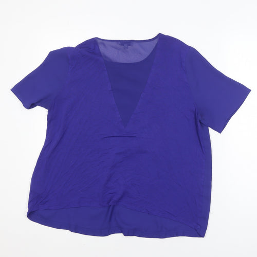 Warehouse Women's Blue Short Sleeve V-Neck Chiffon Blouse Size 16