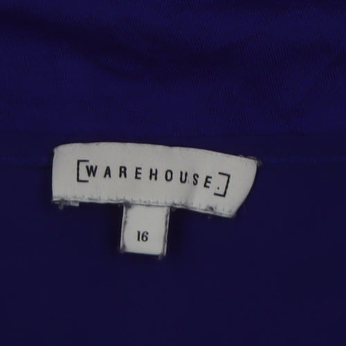 Warehouse Women's Blue Short Sleeve V-Neck Chiffon Blouse Size 16