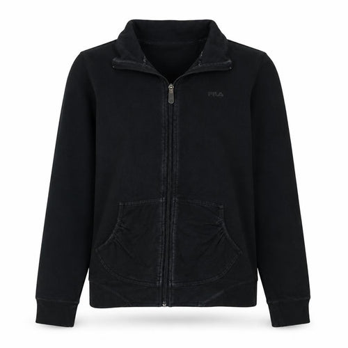 Fila Women Black Size 12 Track Jacket Full Zip Cotton Blend