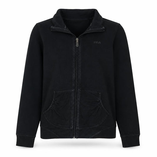 Fila Women Black Size 12 Track Jacket Full Zip Cotton Blend