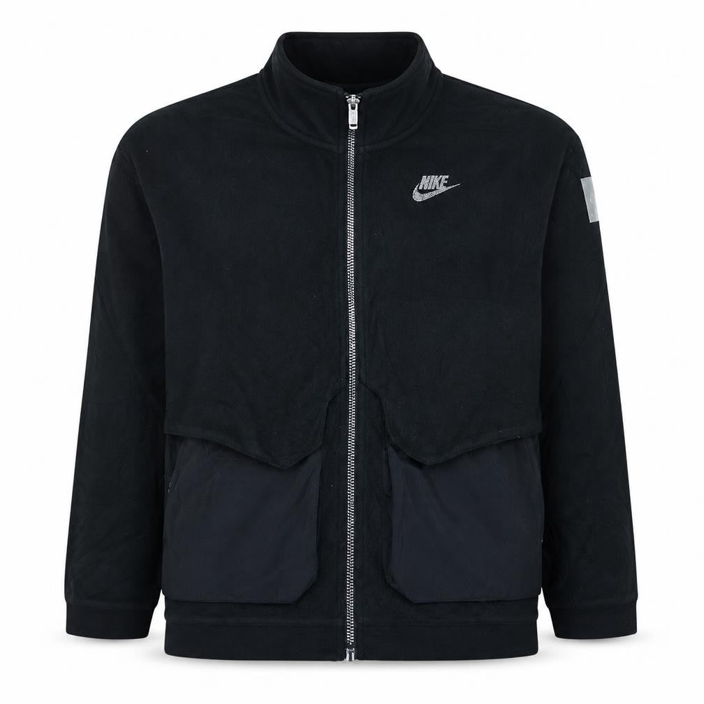 Front view of Nike boys’ black fleece track jacket, size 12-13, years full zip