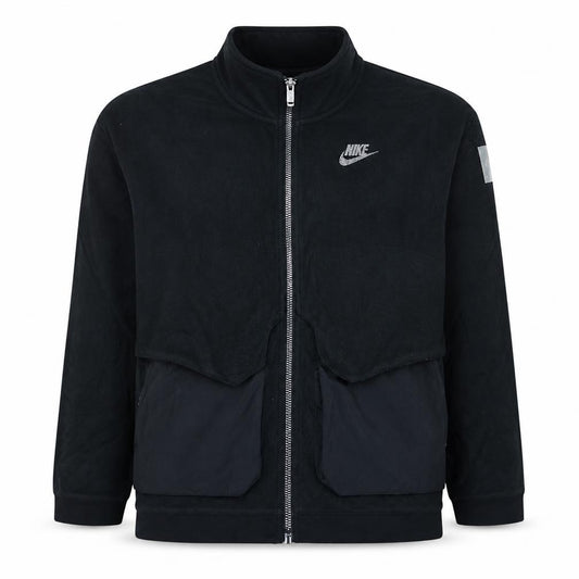Front view of Nike boys’ black fleece track jacket, size 12-13, years full zip