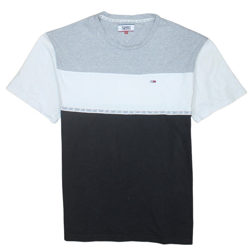 Tommy Jeans Men's Grey White Black Colourblock Crew Neck T-Shirt L