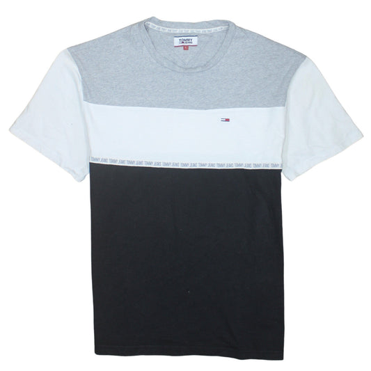 Tommy Jeans Men's Grey White Black Colourblock Crew Neck T-Shirt L