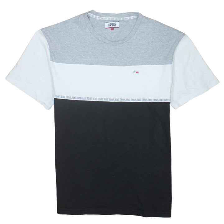 Tommy Jeans Men's Grey White Black Colourblock Crew Neck T-Shirt L