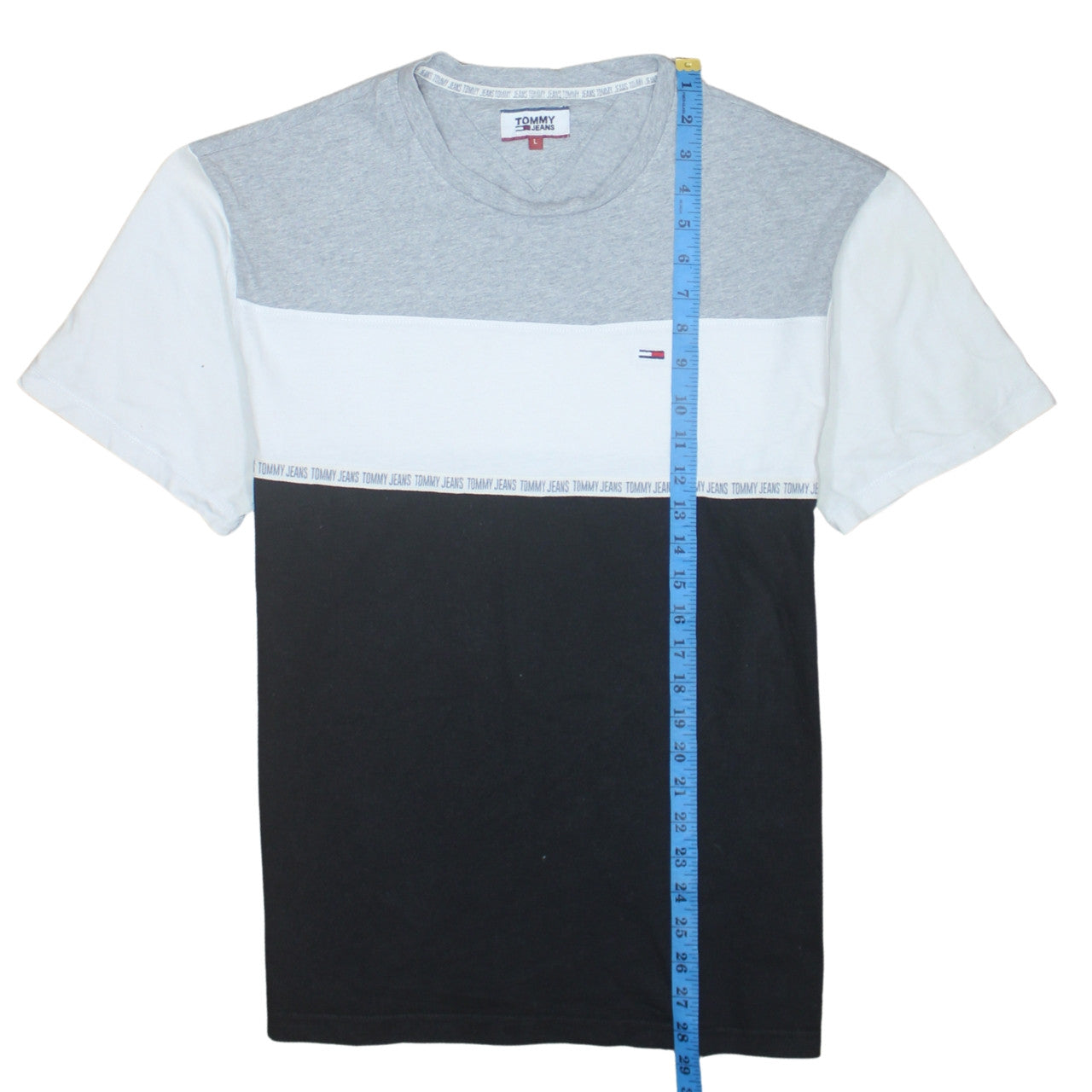 Tommy Jeans Men's Grey White Black Colourblock Crew Neck T-Shirt L