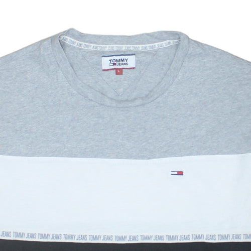Tommy Jeans Men's Grey White Black Colourblock Crew Neck T-Shirt L