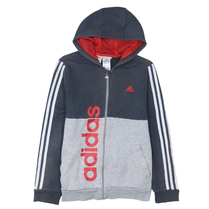 adidas Boys Grey Full Zip Logo Hoodie 13-14 Years Colourblock Sportswear