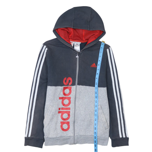 adidas Boys Grey Full Zip Logo Hoodie 13-14 Years Colourblock Sportswear