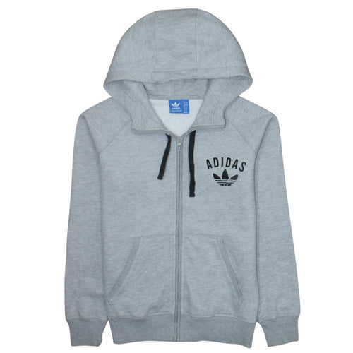 Adidas Women Grey Full Zip Hoodie Size 12 Classic Hooded Sweatshirt