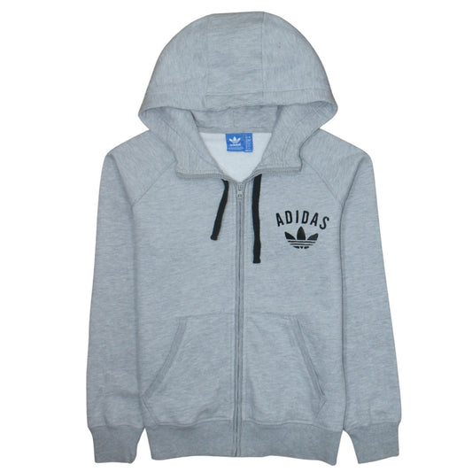 Adidas Women Grey Full Zip Hoodie Size 12 Classic Hooded Sweatshirt