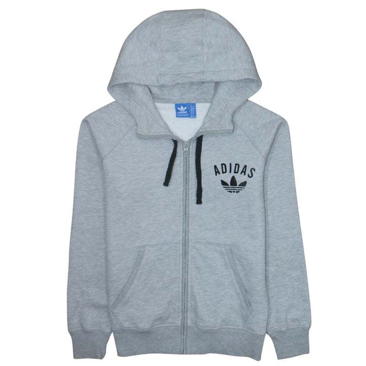 Adidas Women Grey Full Zip Hoodie Size 12 Classic Hooded Sweatshirt