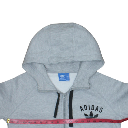 Adidas Women Grey Full Zip Hoodie Size 12 Classic Hooded Sweatshirt