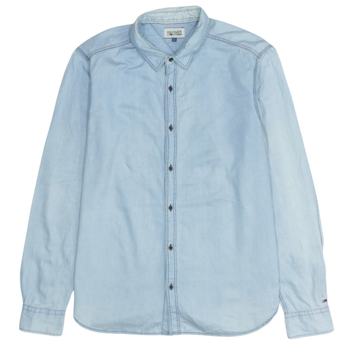 Tommy Hilfiger Men's Blue Denim Long Sleeve Button-Up Shirt L