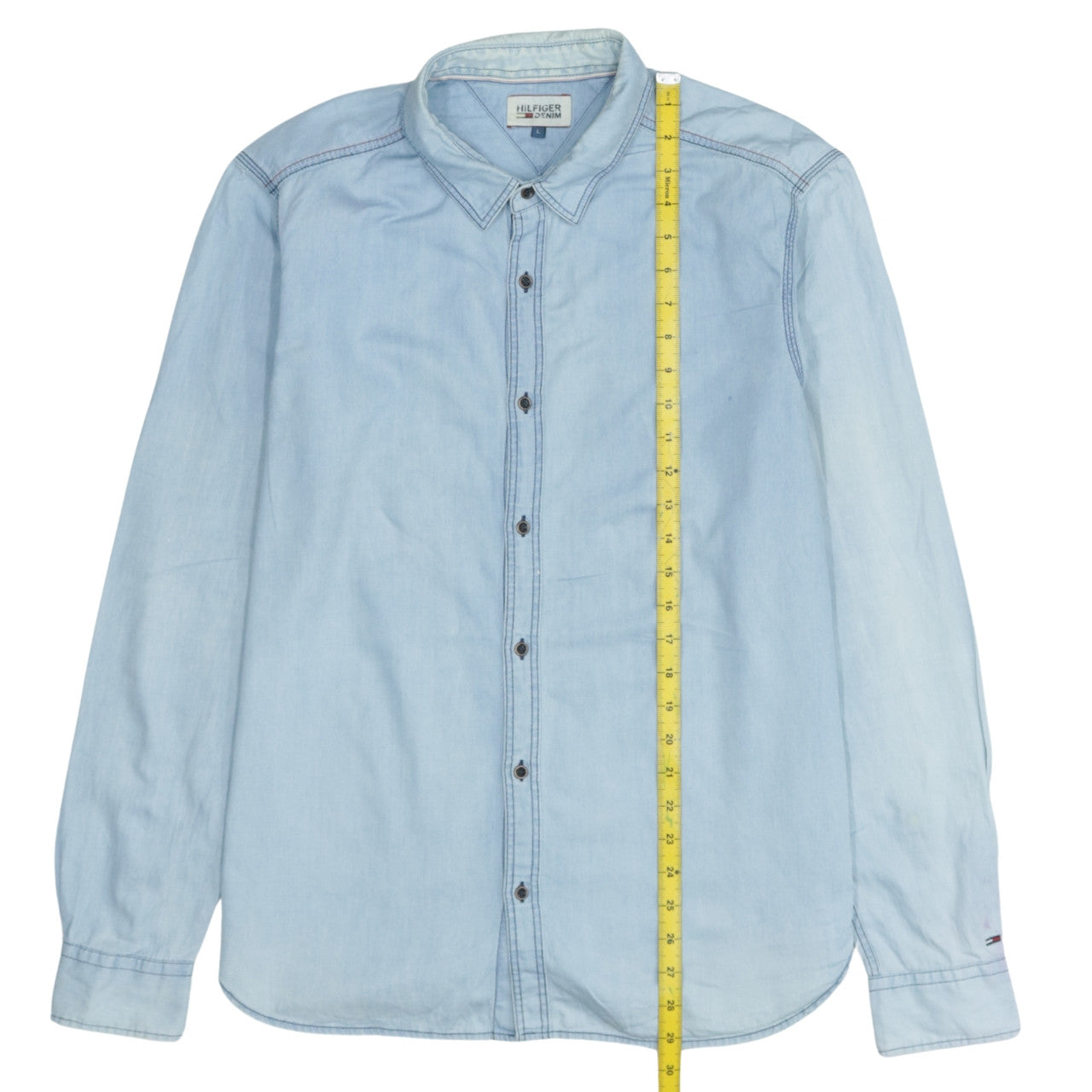 Tommy Hilfiger Men's Blue Denim Long Sleeve Button-Up Shirt L