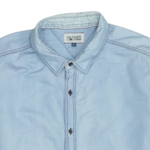 Tommy Hilfiger Men's Blue Denim Long Sleeve Button-Up Shirt L