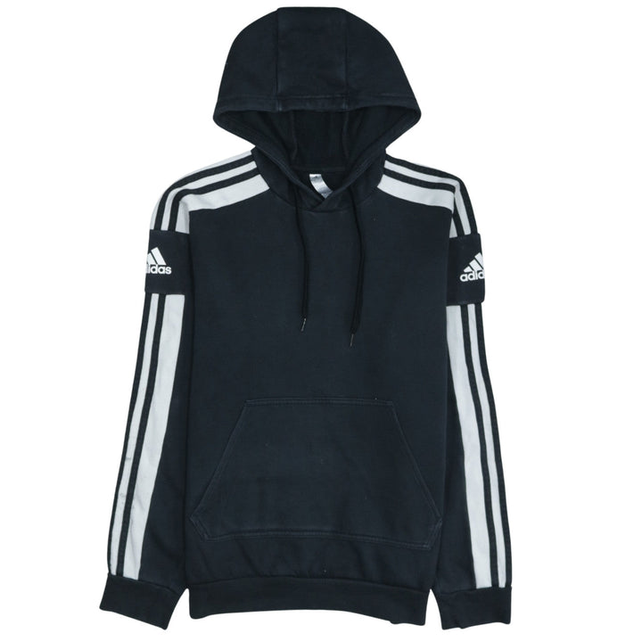 Adidas Men Black Pullover Hoodie Small Fleece Sports Logo Striped