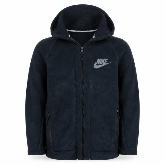 Front view of Nike boys’ black full zip hooded sweatshirt xl 13-15 years fleece jacket