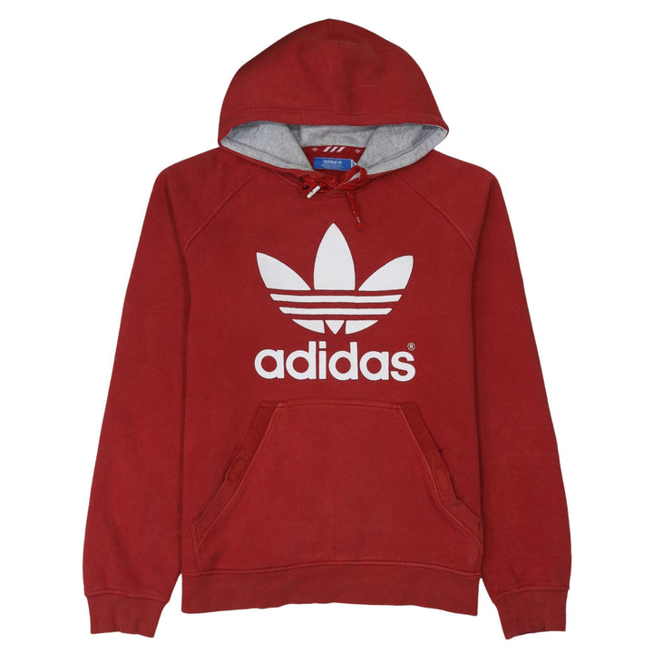 Adidas Mens Red Pullover Hoodie L Logo Fleece Sweatshirt