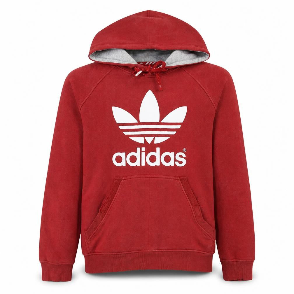 Front view of Adidas men’s red pullover hoodie l logo fleece sweatshirt