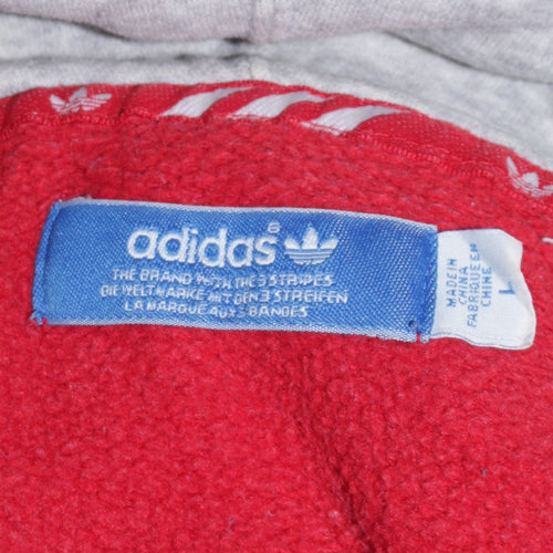 Adidas Mens Red Pullover Hoodie L Logo Fleece Sweatshirt