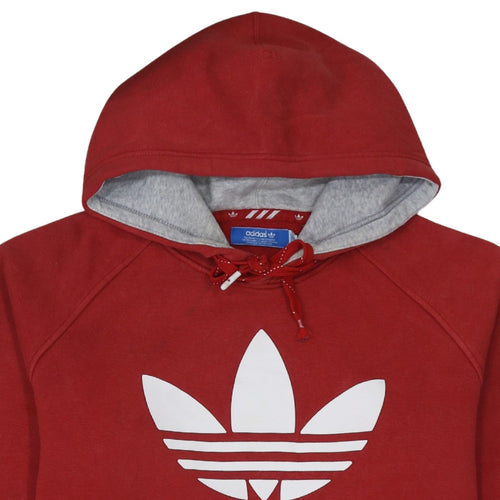 Adidas Mens Red Pullover Hoodie L Logo Fleece Sweatshirt