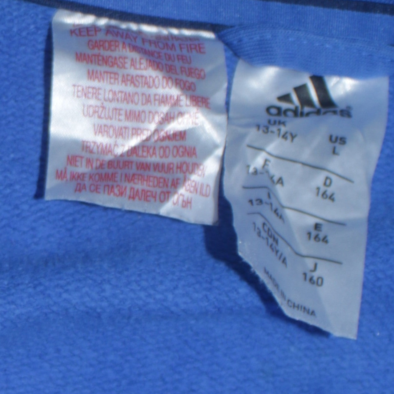 Adidas Boys Blue Full Zip Hoodie 13-14 Years Classic Sportswear