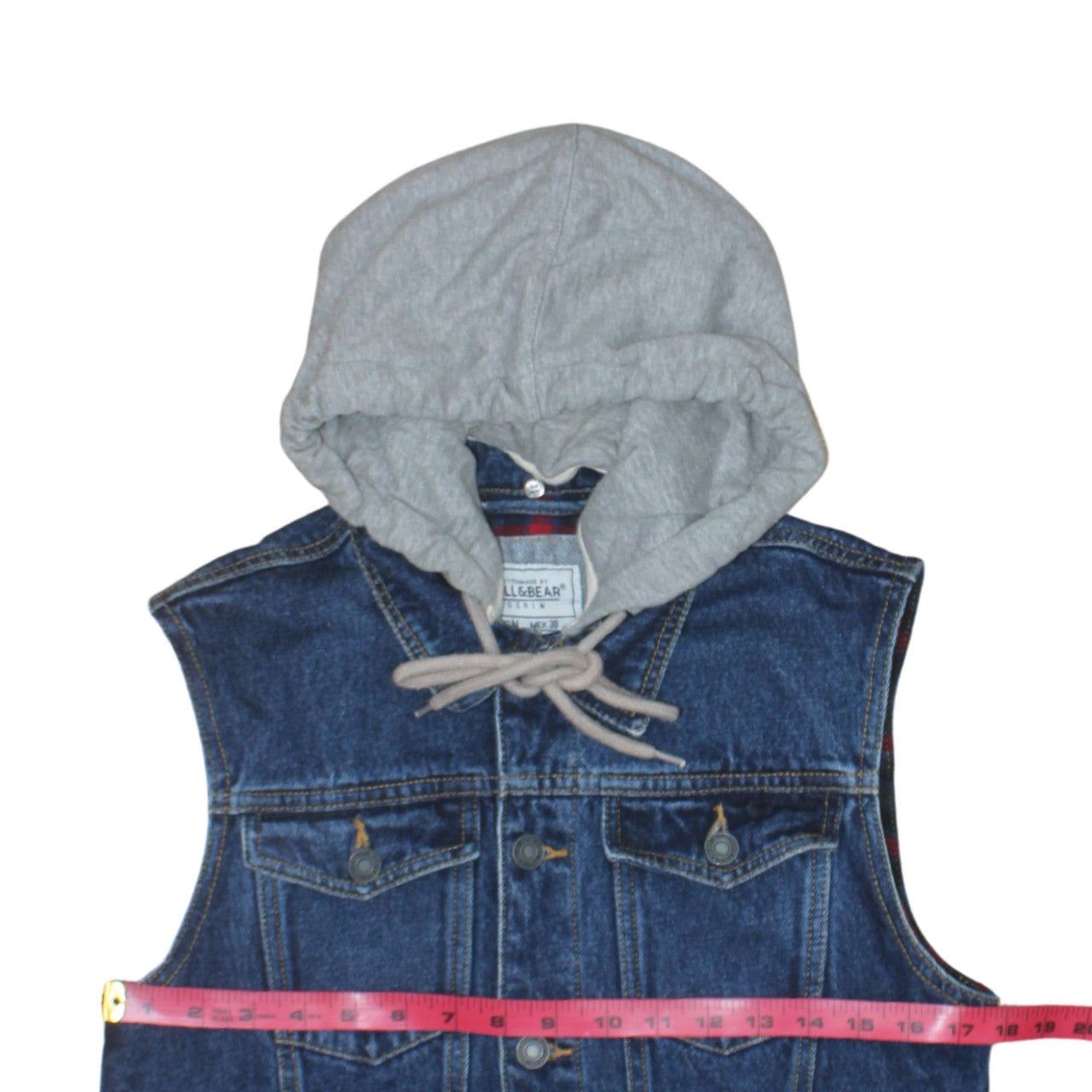 Pull & Bear Men's Blue Denim Hooded Waistcoat Size M
