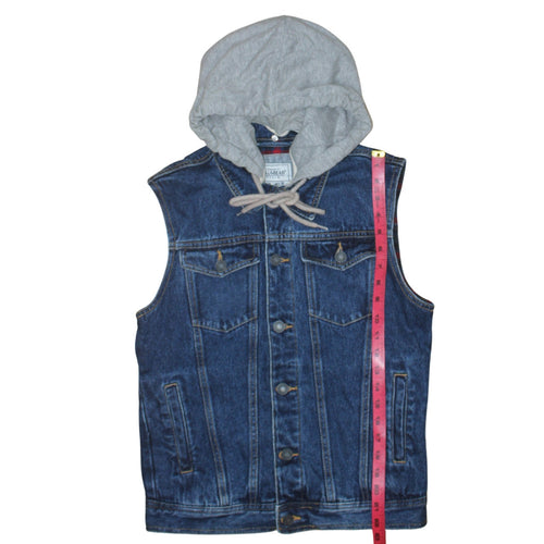 Pull & Bear Men's Blue Denim Hooded Waistcoat Size M