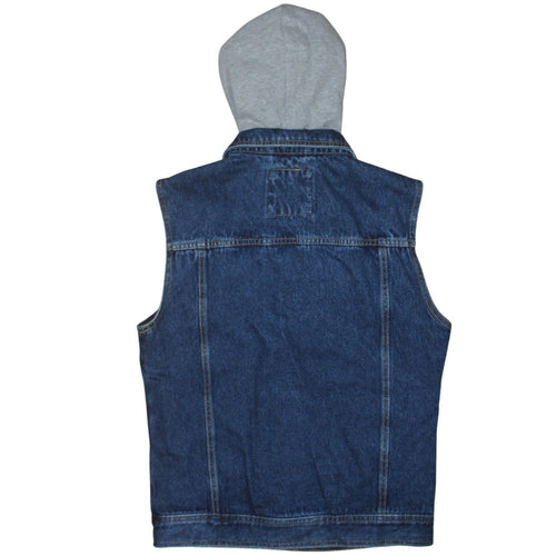 Pull & Bear Men's Blue Denim Hooded Waistcoat Size M