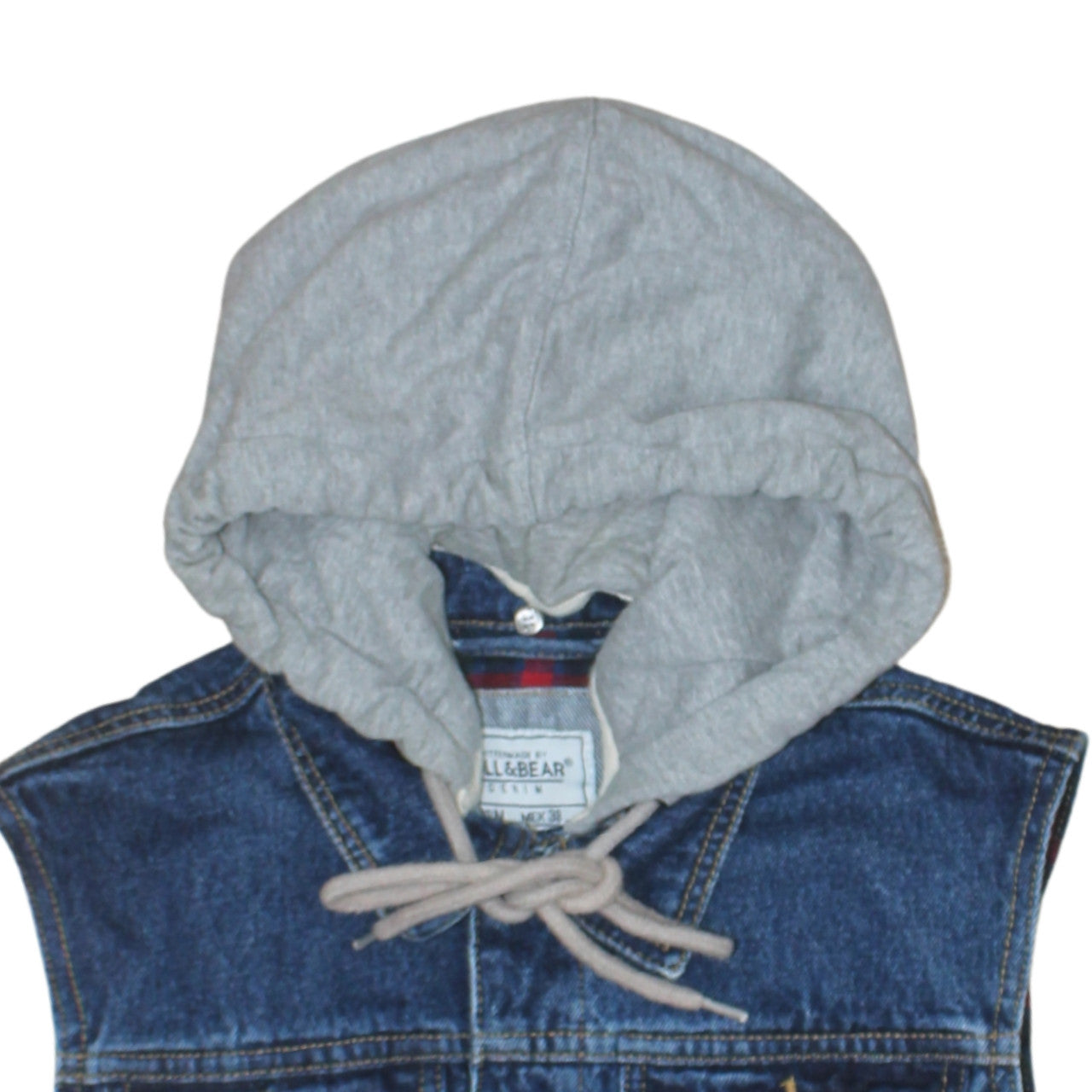 Pull & Bear Men's Blue Denim Hooded Waistcoat Size M